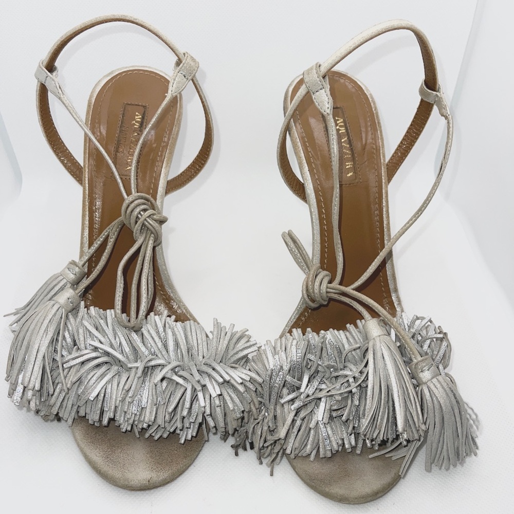 Aquazzura Fringe tassel heels. GOOD CONDITION. With box and dust bag.